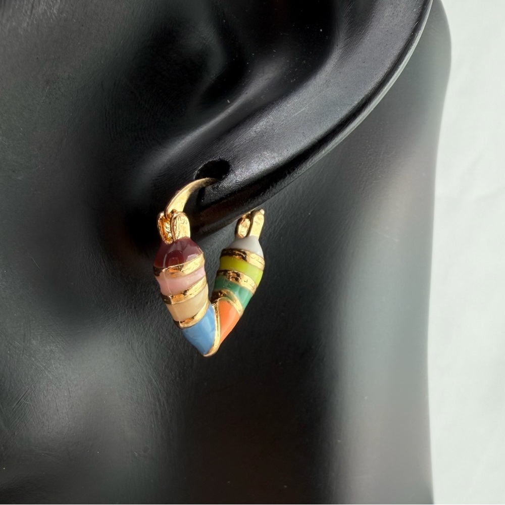 Colorful Heart Hoop Earrings Gold Plated - Picture 5 of 12